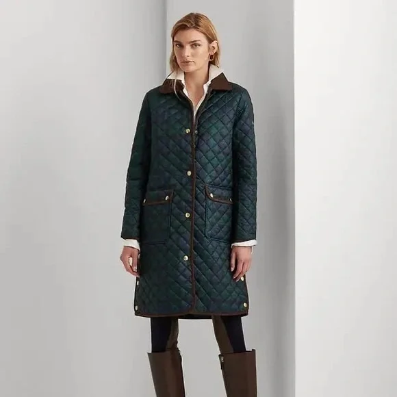 Ralph Lauren Navy and Brown Quilted Puffer Coat - Picture 2 of 13
